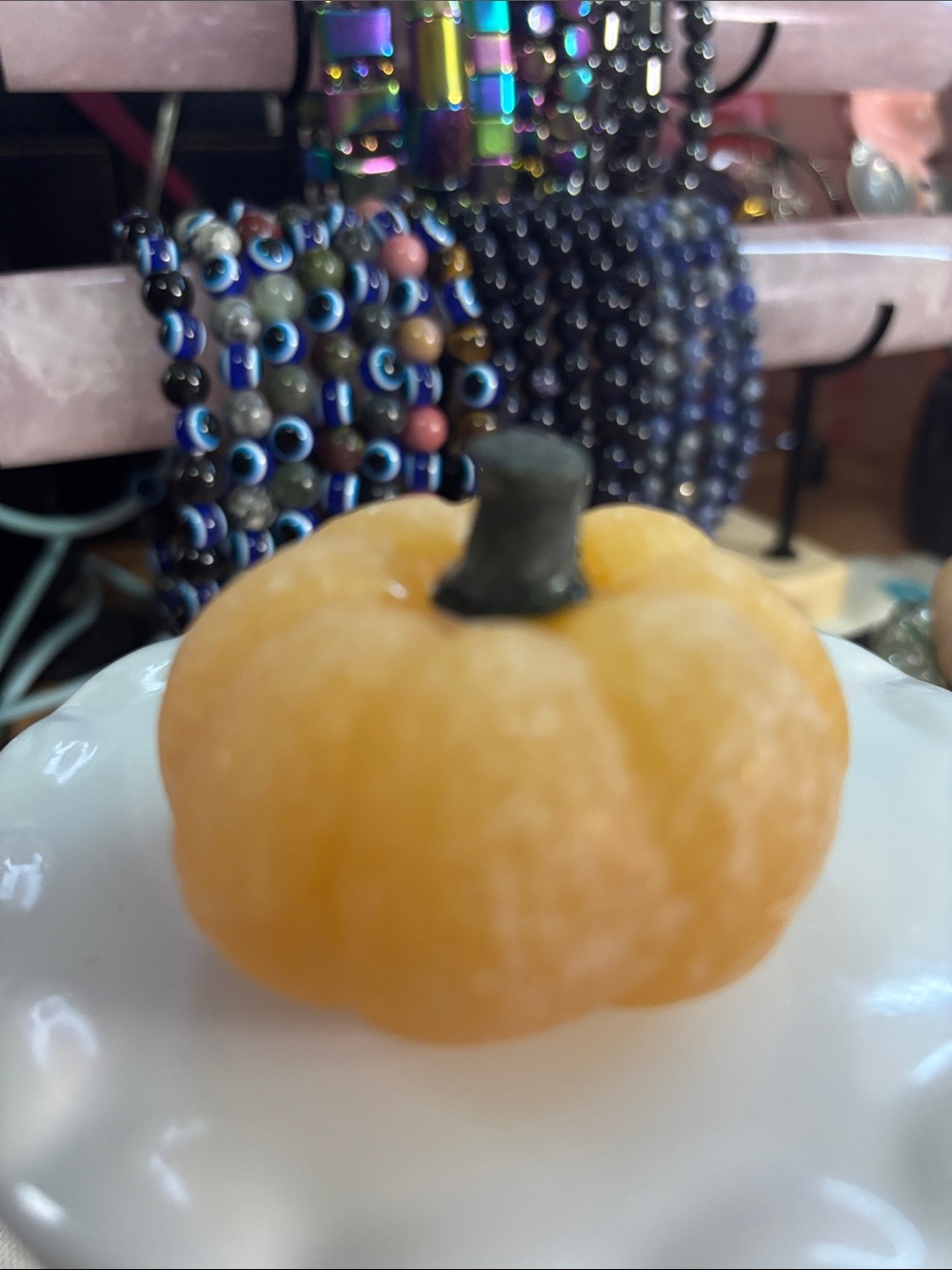 Orange Calcite carved pumpkin figurine  58mm